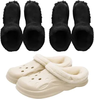 Winter Warm Fur Insoles, 2 Pairs Unisex Home Slippers Insert, Removable Washable, For Shoes, Boots, Slippers. (Black, 9-9.5)
