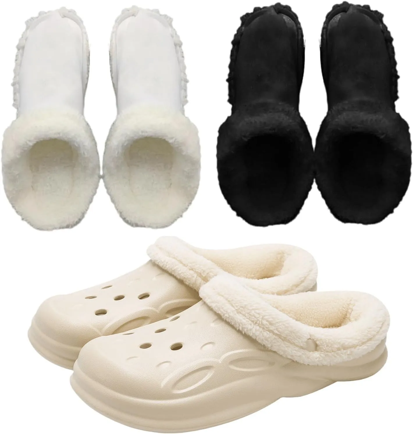 Winter Warm Fur Insoles, 2 Pairs Unisex Home Slippers Inserts, Removable Washable for Shoes, Boots, Slippers. (Black   White, 6.5-7)