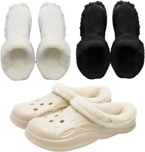 Winter Warm Fur Insoles, 2 Pairs Unisex Home Slippers Inserts, Removable Washable for Shoes, Boots, Slippers. (Black   White, 6.5-7)