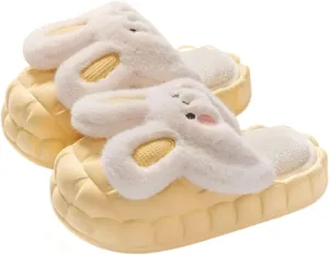 Women Cute Rabbit Ear Plush Slippers House Non-Slip Fluffy Bunny Slipper Indoor Warm Plush Animal Shoes Birthday Holiday Gifts for Girls Ladies