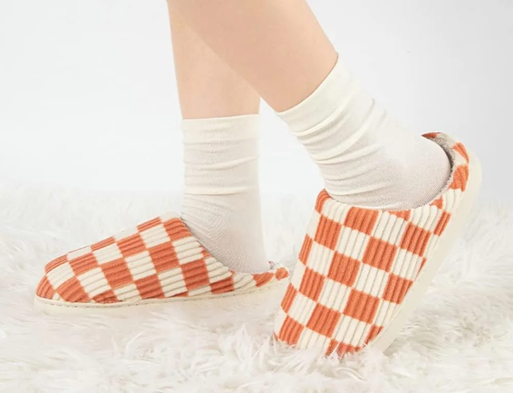 Women Men House Slippers Soft Plaid Scuff Slides Cozy Memory Foam Slipper Slip on Warm Checkered Shoes Indoor Outdoor