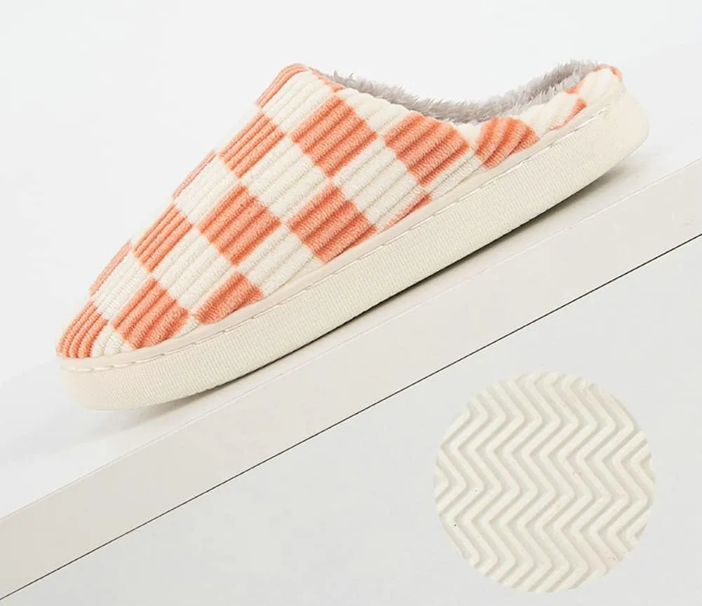 Women Men House Slippers Soft Plaid Scuff Slides Cozy Memory Foam Slipper Slip on Warm Checkered Shoes Indoor Outdoor