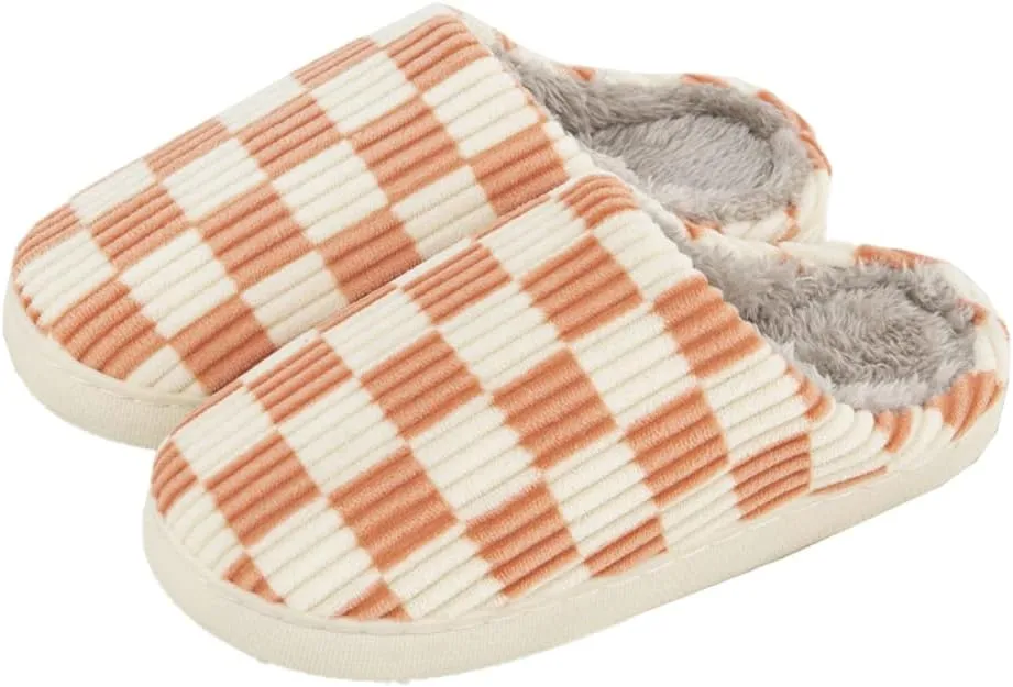 Women Men House Slippers Soft Plaid Scuff Slides Cozy Memory Foam Slipper Slip on Warm Checkered Shoes Indoor Outdoor