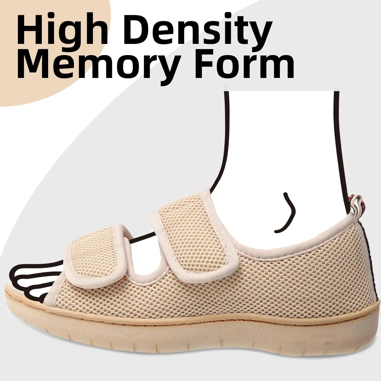 Women Men's Open Toe Diabetic Recovery Slippers Adjustable Slipper with Anti-Slip Indoor Outdoor Sole Grey Black Beige Color US6-US13