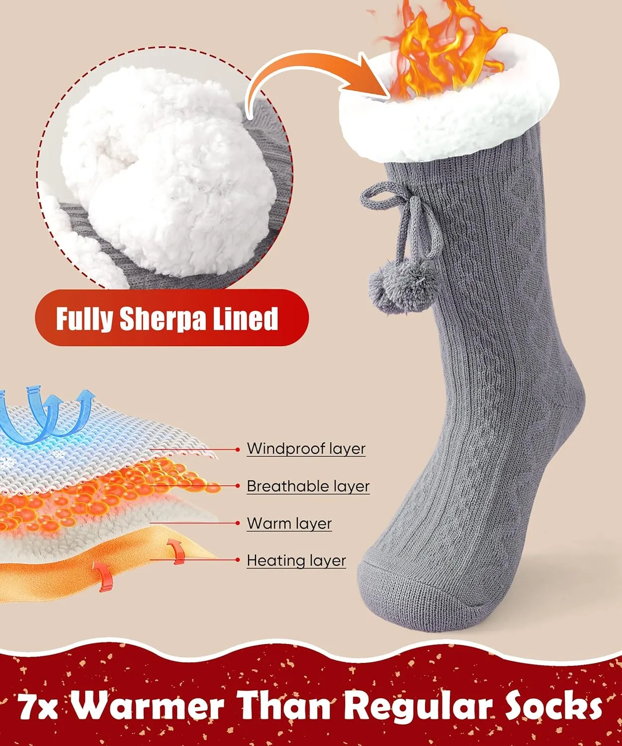 Women Slipper Socks Winter Thick Fleece Lined Warm Thermal Thick Fluffy Comfy Non Slip Home Socks