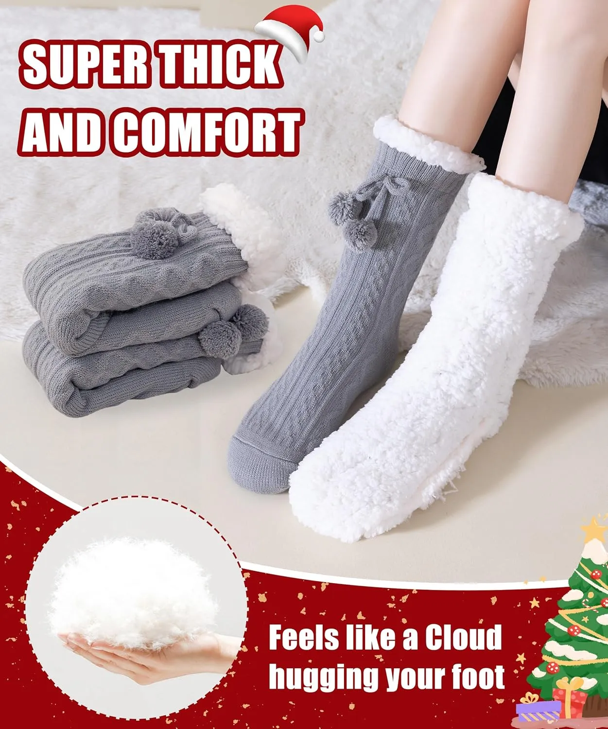 Women Slipper Socks Winter Thick Fleece Lined Warm Thermal Thick Fluffy Comfy Non Slip Home Socks