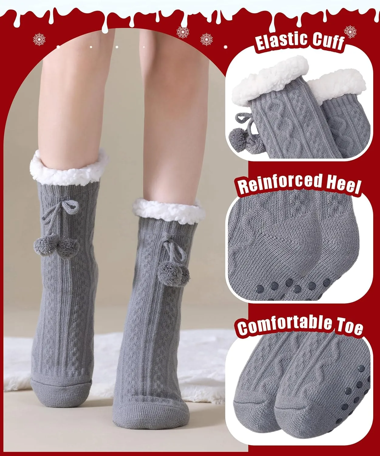 Women Slipper Socks Winter Thick Fleece Lined Warm Thermal Thick Fluffy Comfy Non Slip Home Socks
