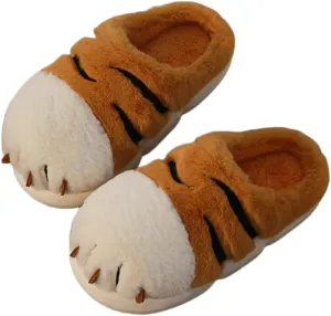 Women's & Men's Warm Plush Tiger Claw Slippers - Adult Cotton Indoor Non-Slip Home Thick Bottom Slippers for Winter Warmth