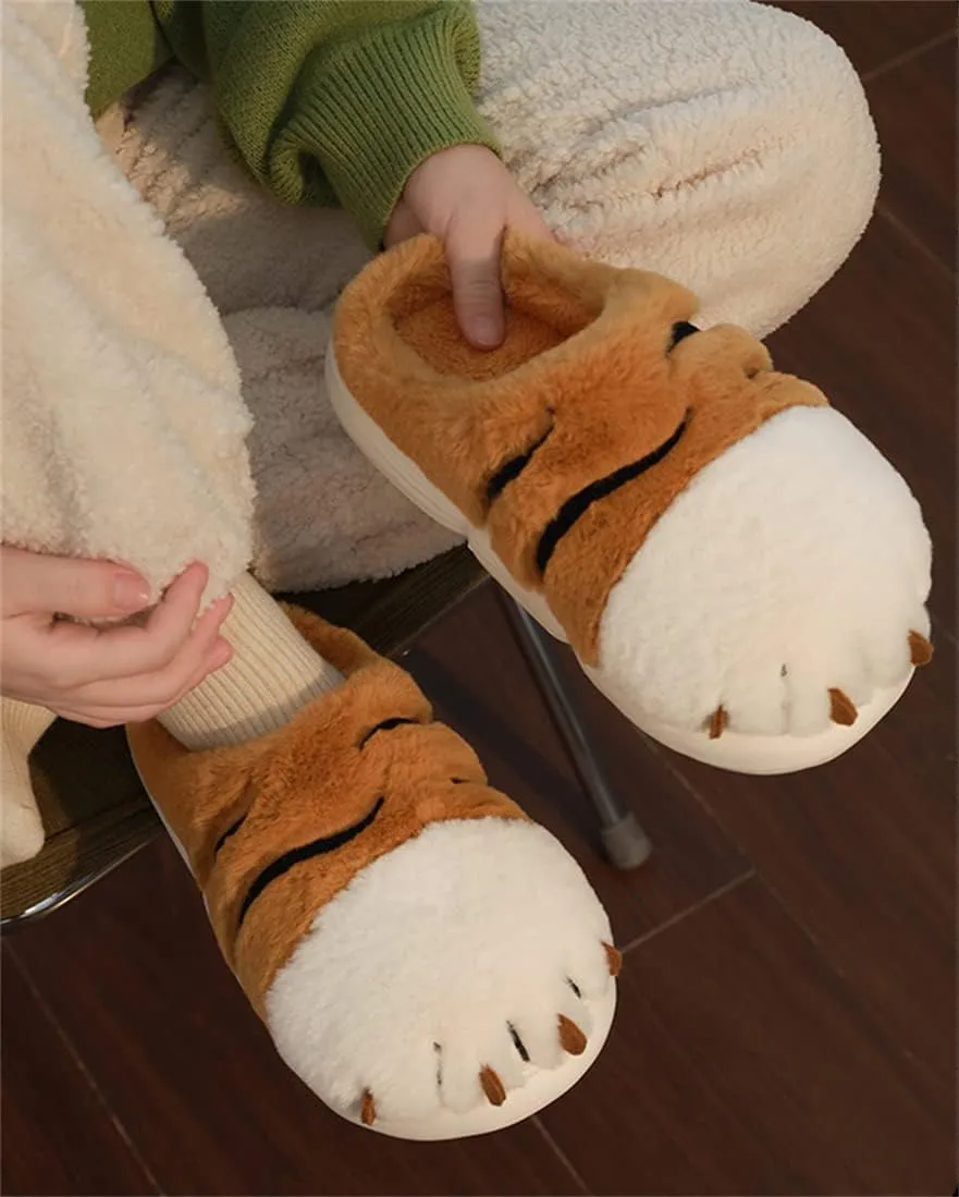 Women's & Men's Warm Plush Tiger Claw Slippers - Adult Cotton Indoor Non-Slip Home Thick Bottom Slippers for Winter Warmth