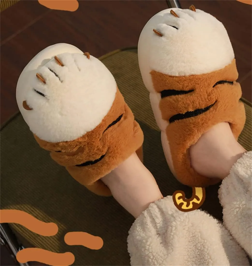 Women's & Men's Warm Plush Tiger Claw Slippers - Adult Cotton Indoor Non-Slip Home Thick Bottom Slippers for Winter Warmth