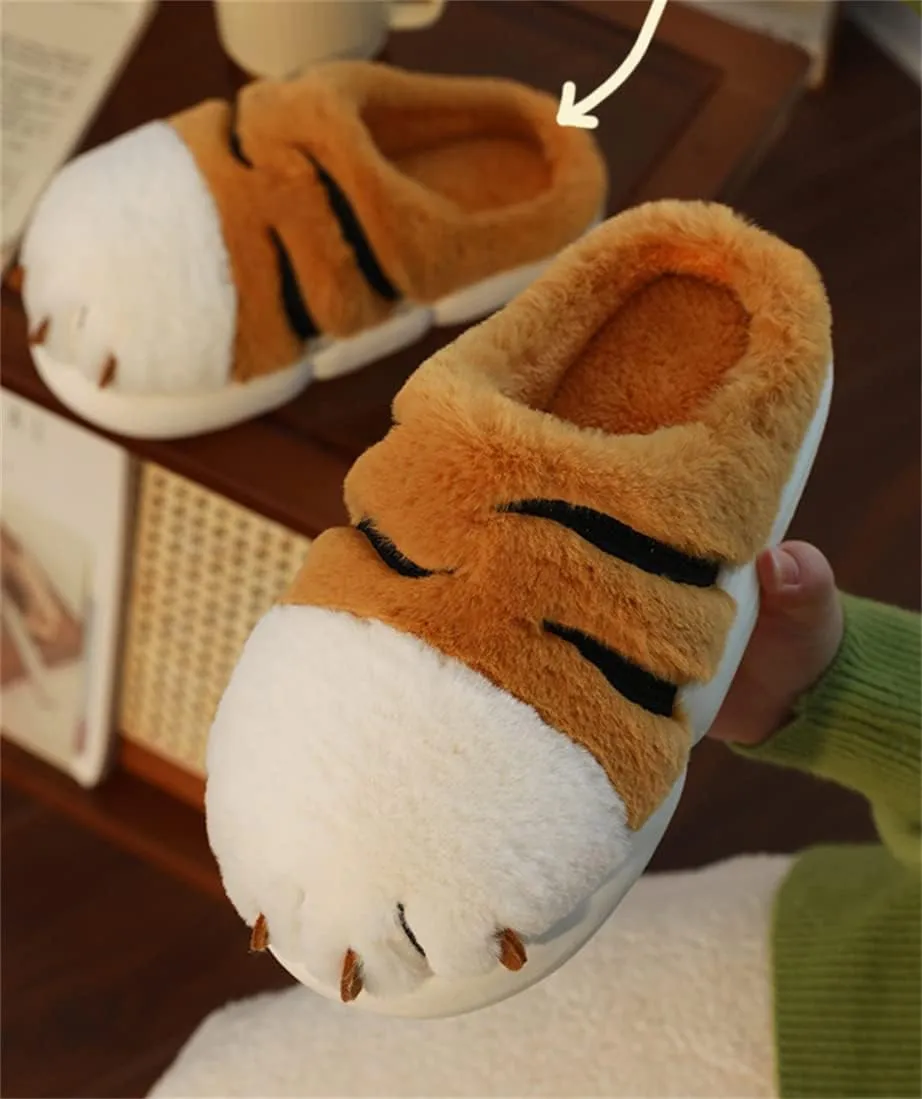 Women's & Men's Warm Plush Tiger Claw Slippers - Adult Cotton Indoor Non-Slip Home Thick Bottom Slippers for Winter Warmth
