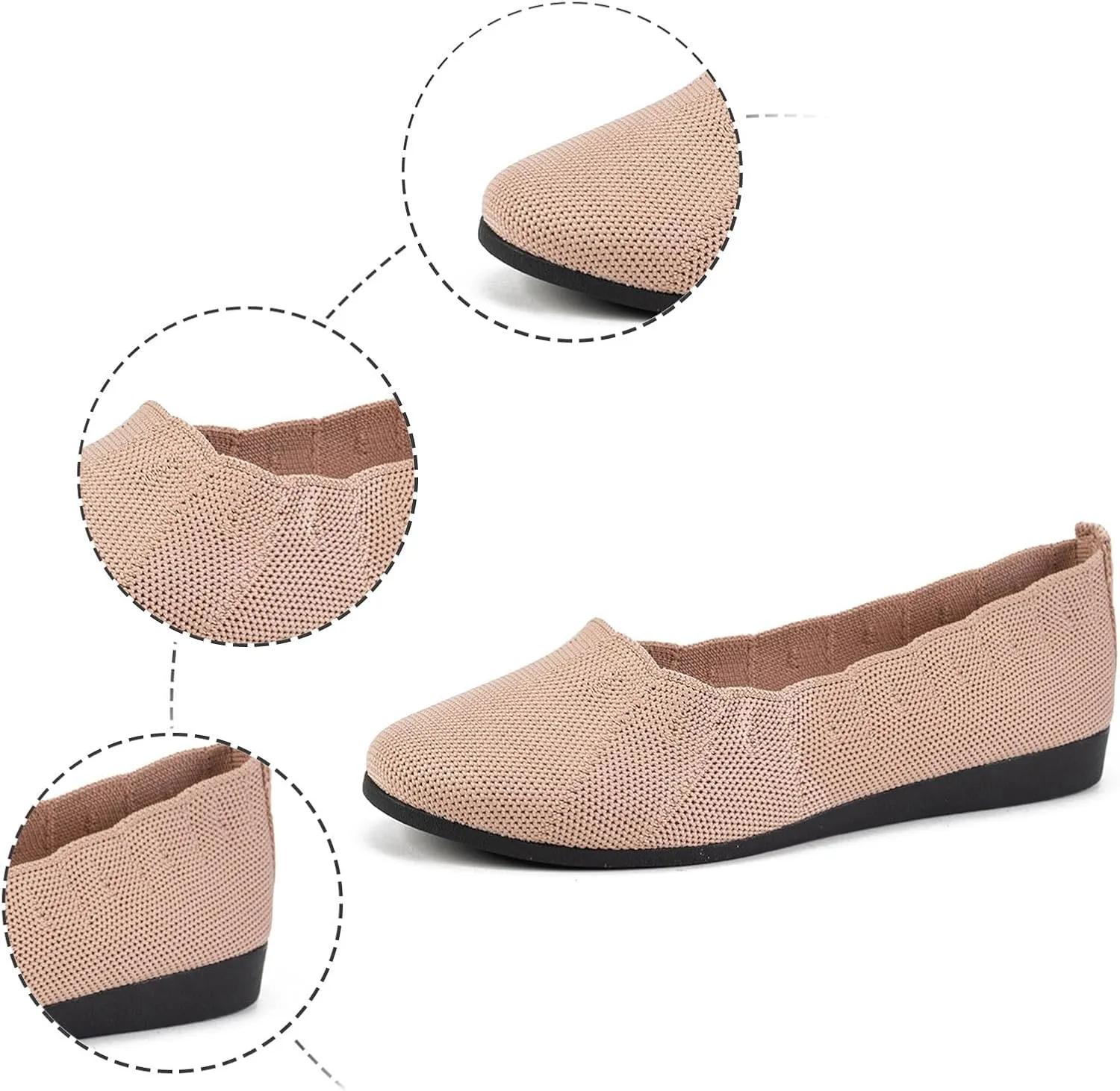 Women's Black Ballet Flats Stretch Knit Slip-Ons with Subtle Wedge Dress Low Wedge Shoes