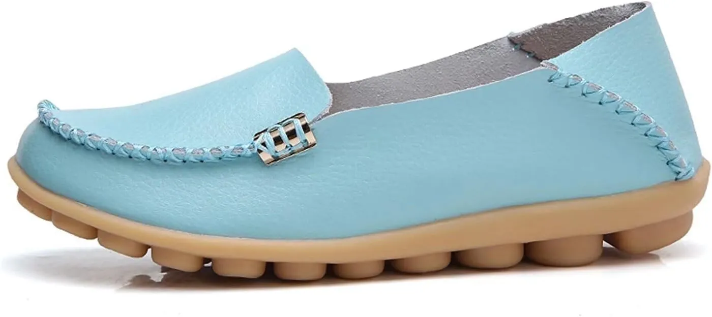 Women's Cowhide Casual Slipper Loafers Moccasin Driving Shoes Flat Slip On