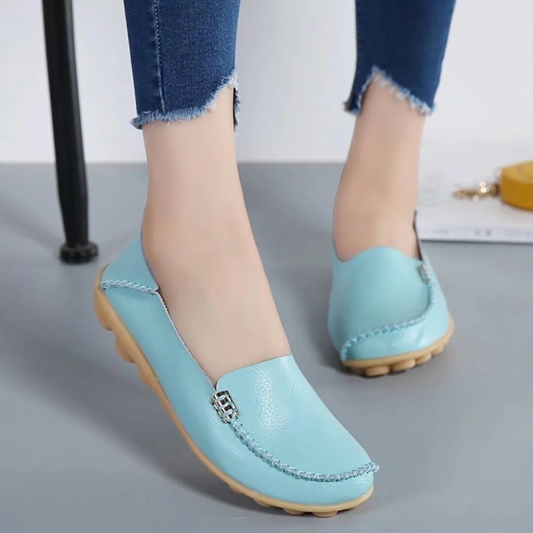 Women's Cowhide Casual Slipper Loafers Moccasin Driving Shoes Flat Slip On