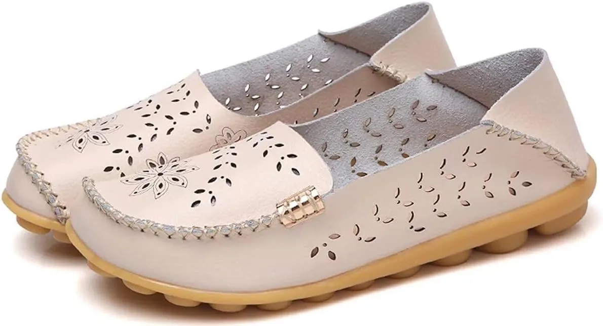 Womens Cowhide Casual Slipper Loafers Moccasin Driving Shoes Flat Slip-Ons