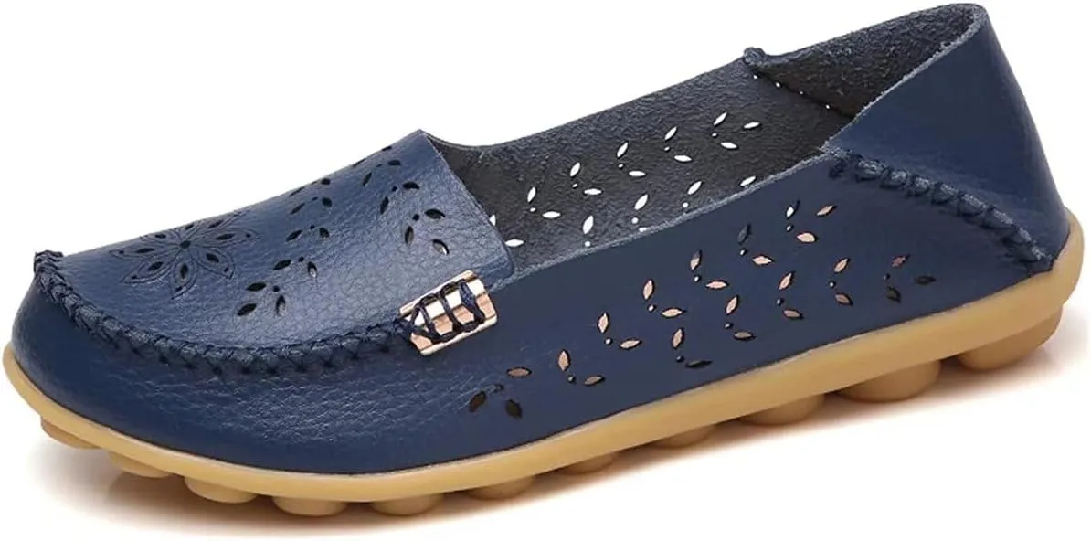 Womens Cowhide Casual Slipper Loafers Moccasin Driving Shoes Flat Slip-Ons