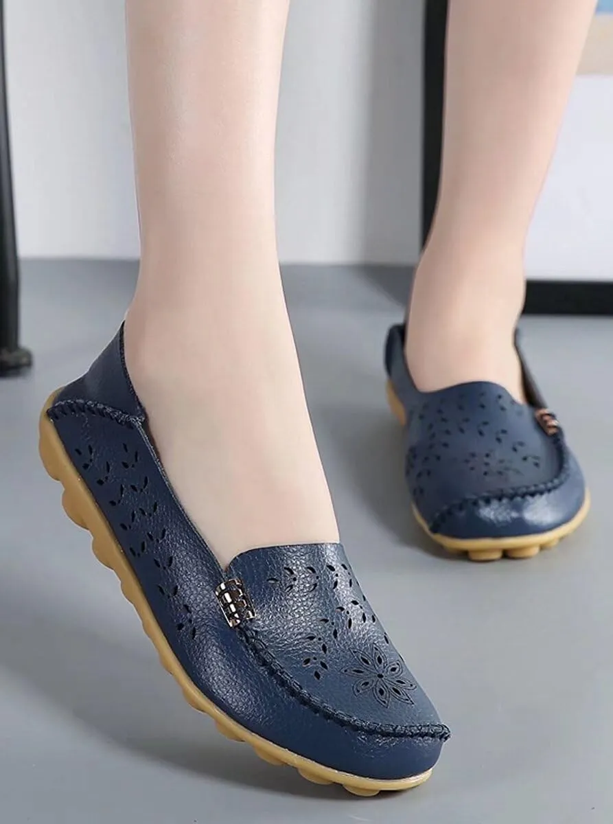 Womens Cowhide Casual Slipper Loafers Moccasin Driving Shoes Flat Slip-Ons