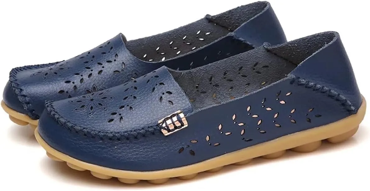 Womens Cowhide Casual Slipper Loafers Moccasin Driving Shoes Flat Slip-Ons