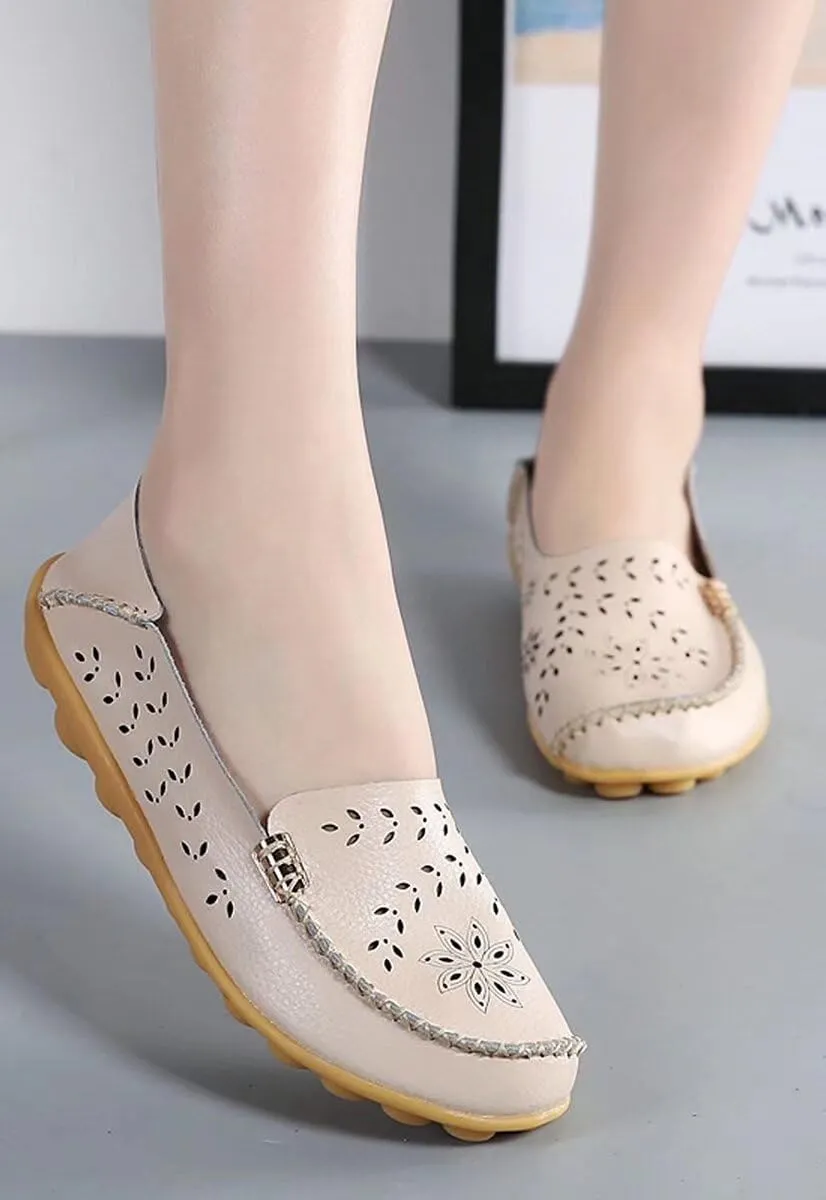 Womens Cowhide Casual Slipper Loafers Moccasin Driving Shoes Flat Slip-Ons