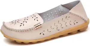Womens Cowhide Casual Slipper Loafers Moccasin Driving Shoes Flat Slip-Ons