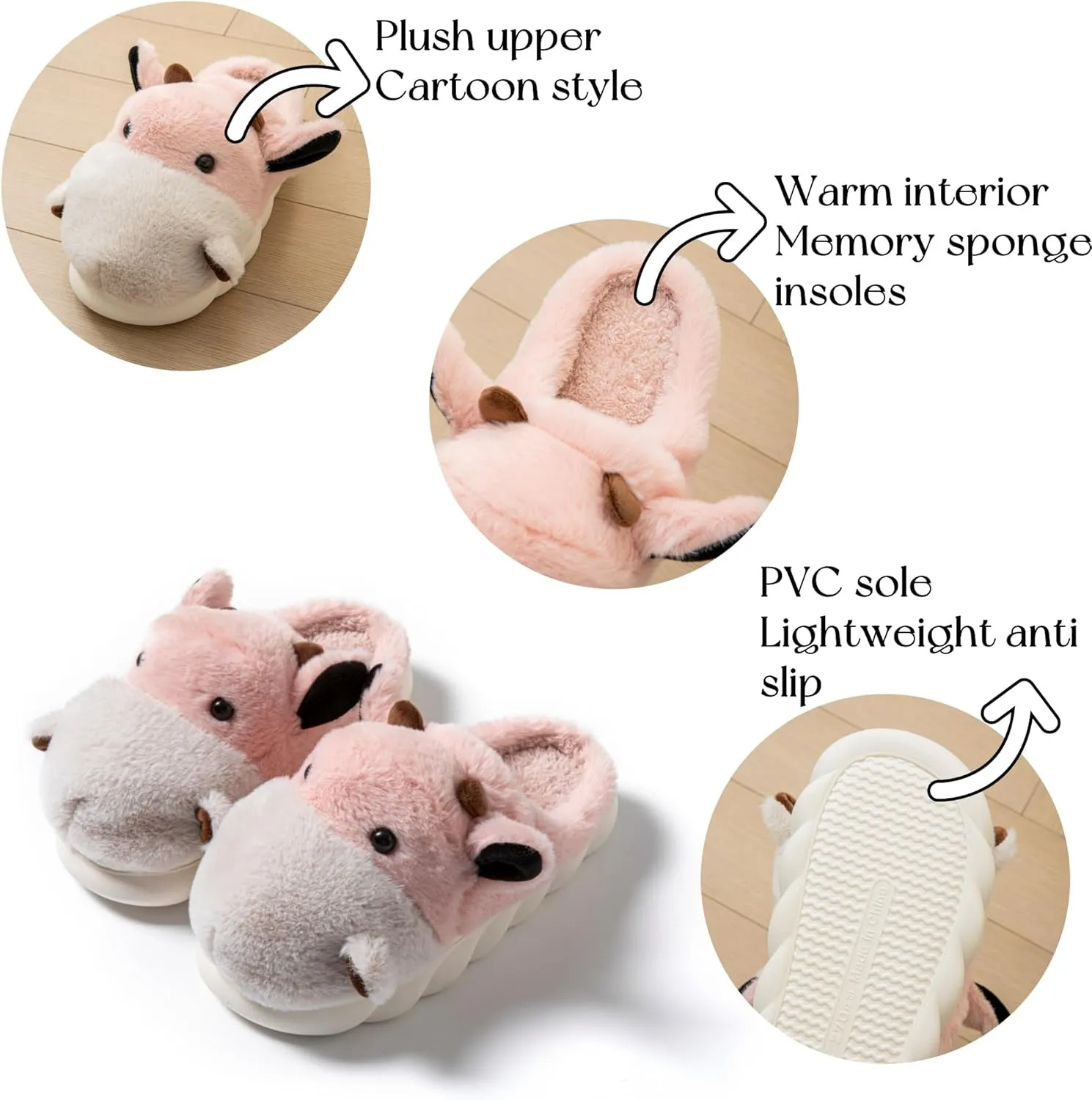 Womens Cute shoes hippo slippers Animal Slippers Novelty Cozy Fuzzy Slippers Soft Plush Winter Warm House Shoes cotton slippers