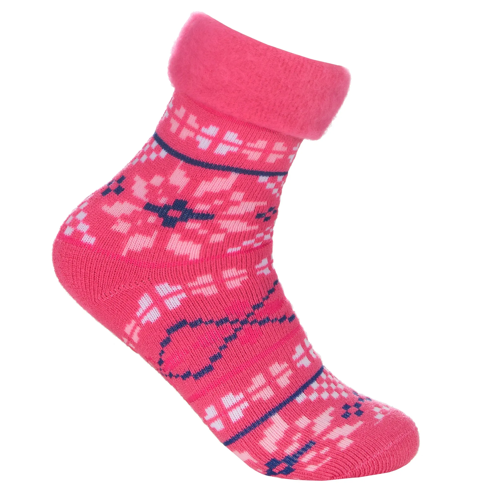 Womens Fair Isle Bed Socks with Non Slip Grippers Thermal Winter Socks 1 Pair  - Hot Pink