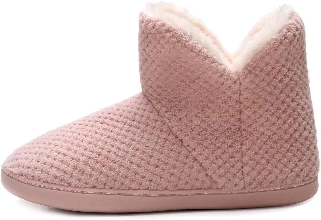 Women's furry Bootie Slippers Comfy Warm House Slippers with Plush Faux Fur Lining Outdoor Indoor