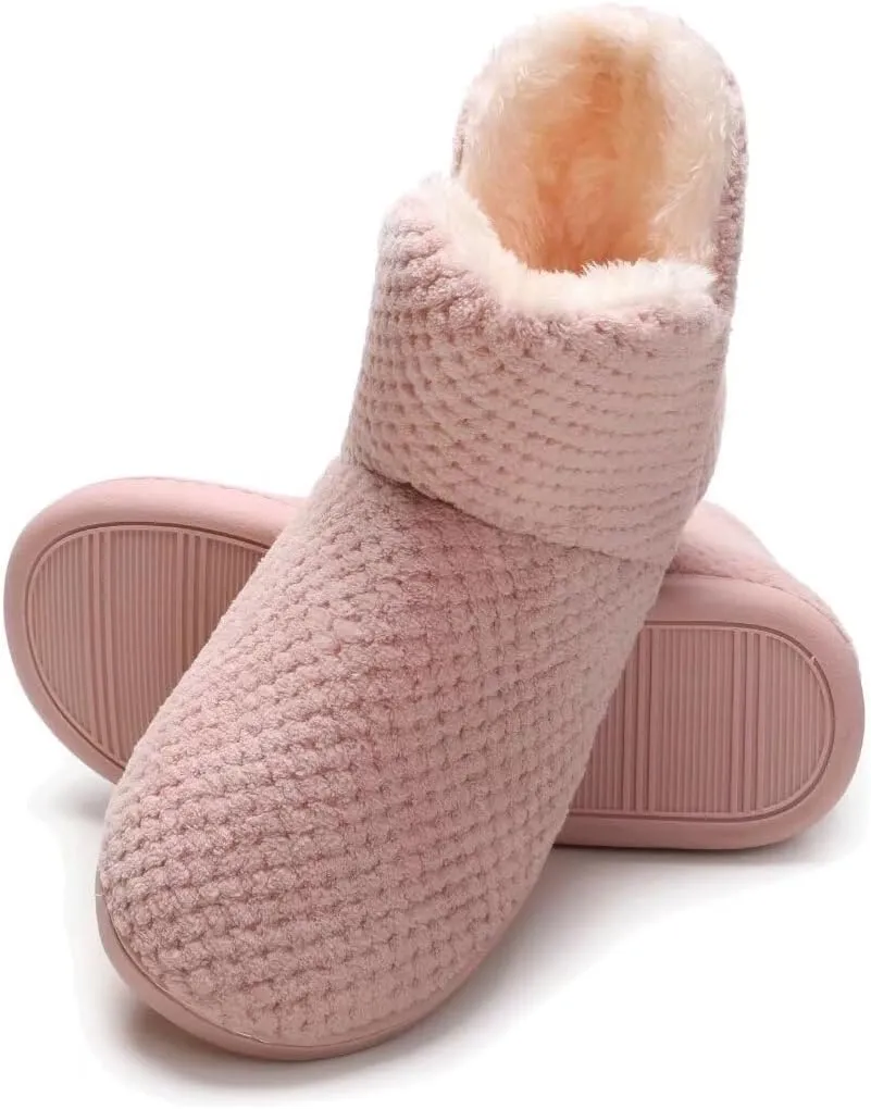 Women's furry Bootie Slippers Comfy Warm House Slippers with Plush Faux Fur Lining Outdoor Indoor