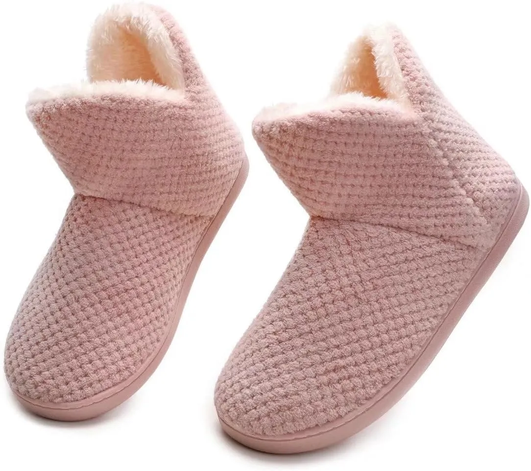 Women's furry Bootie Slippers Comfy Warm House Slippers with Plush Faux Fur Lining Outdoor Indoor