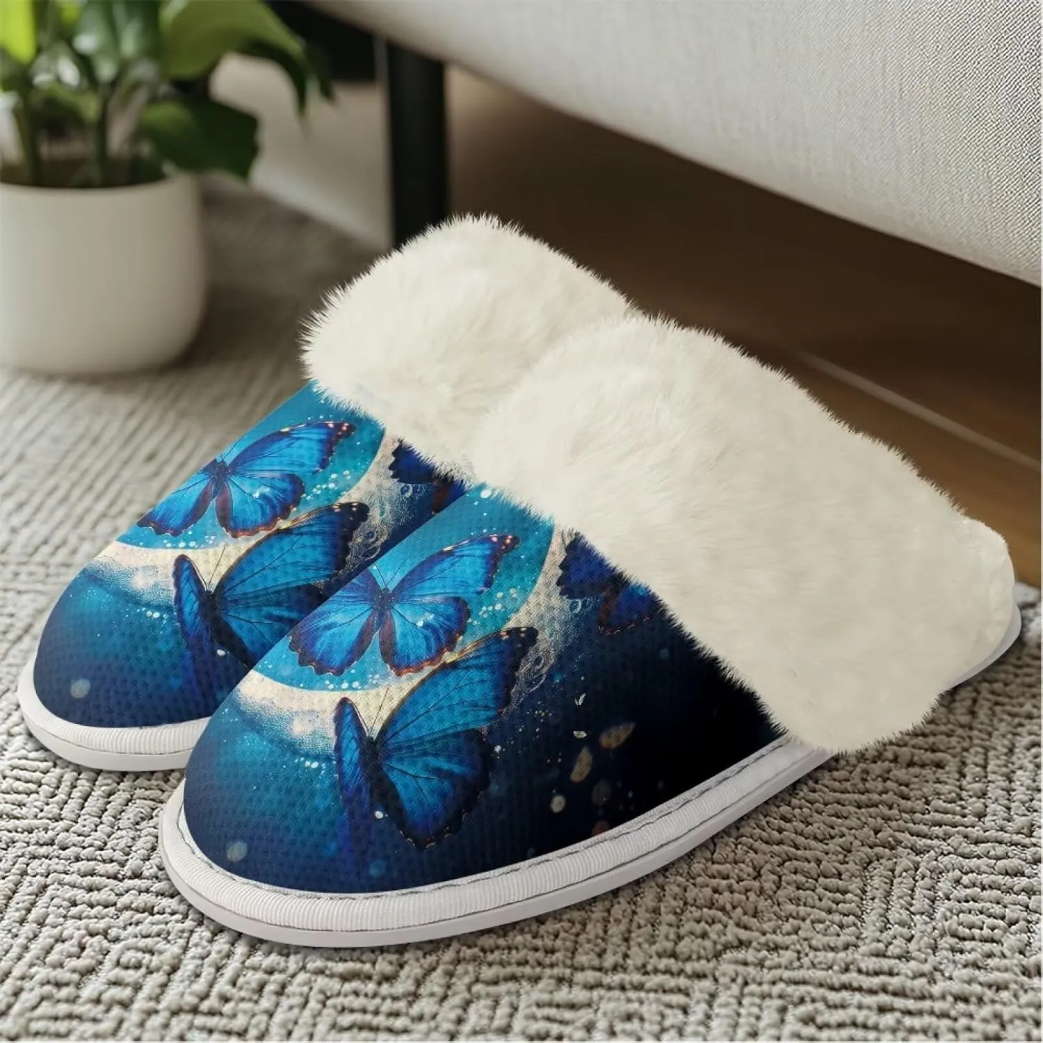 Women's Fuzzy Memory Foam Slippers Fully Fur Lined bedroom House Slippers Closed Toe Plush Warm Slip-on Indoor Shoes