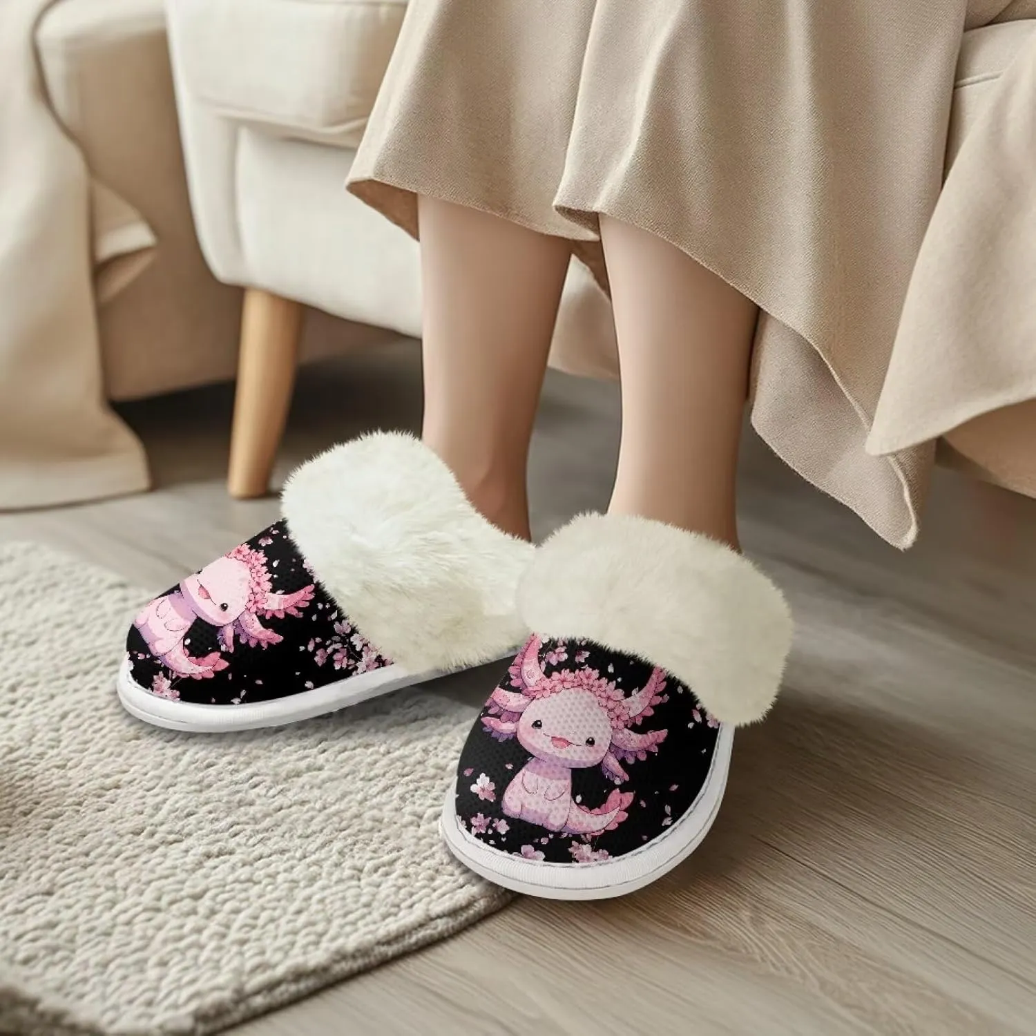 Women's Fuzzy Memory Foam Slippers Fully Fur Lined bedroom House Slippers Closed Toe Plush Warm Slip-on Indoor Shoes