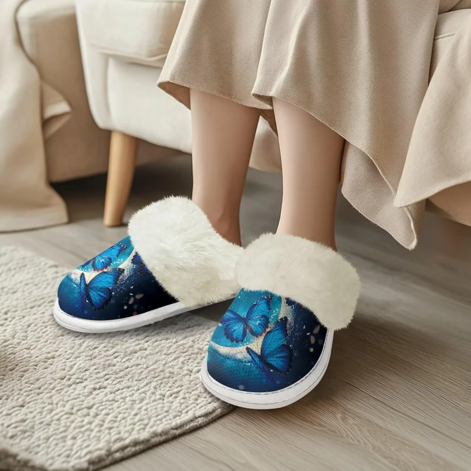 Women's Fuzzy Memory Foam Slippers Fully Fur Lined bedroom House Slippers Closed Toe Plush Warm Slip-on Indoor Shoes