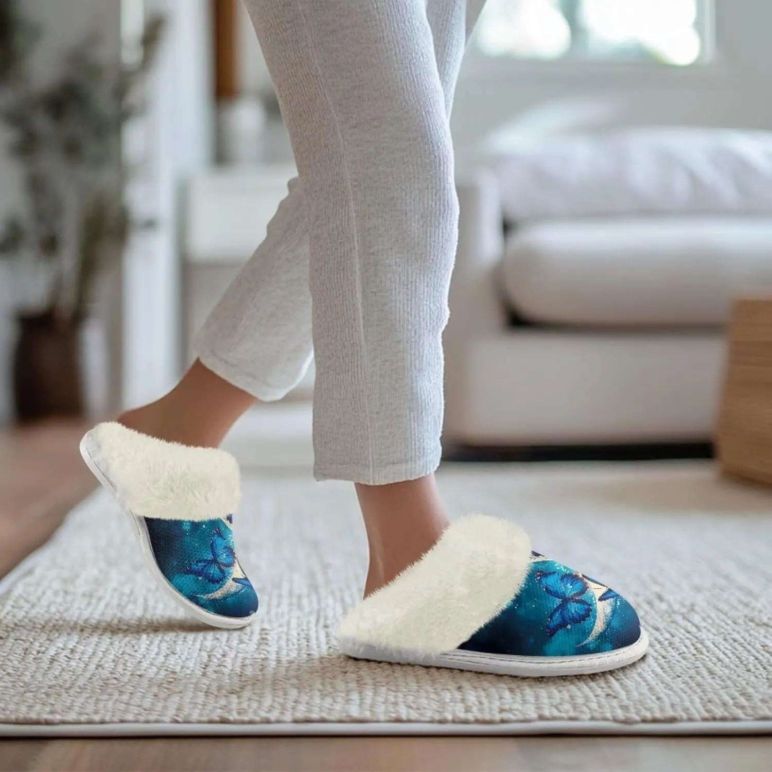 Women's Fuzzy Memory Foam Slippers Fully Fur Lined bedroom House Slippers Closed Toe Plush Warm Slip-on Indoor Shoes