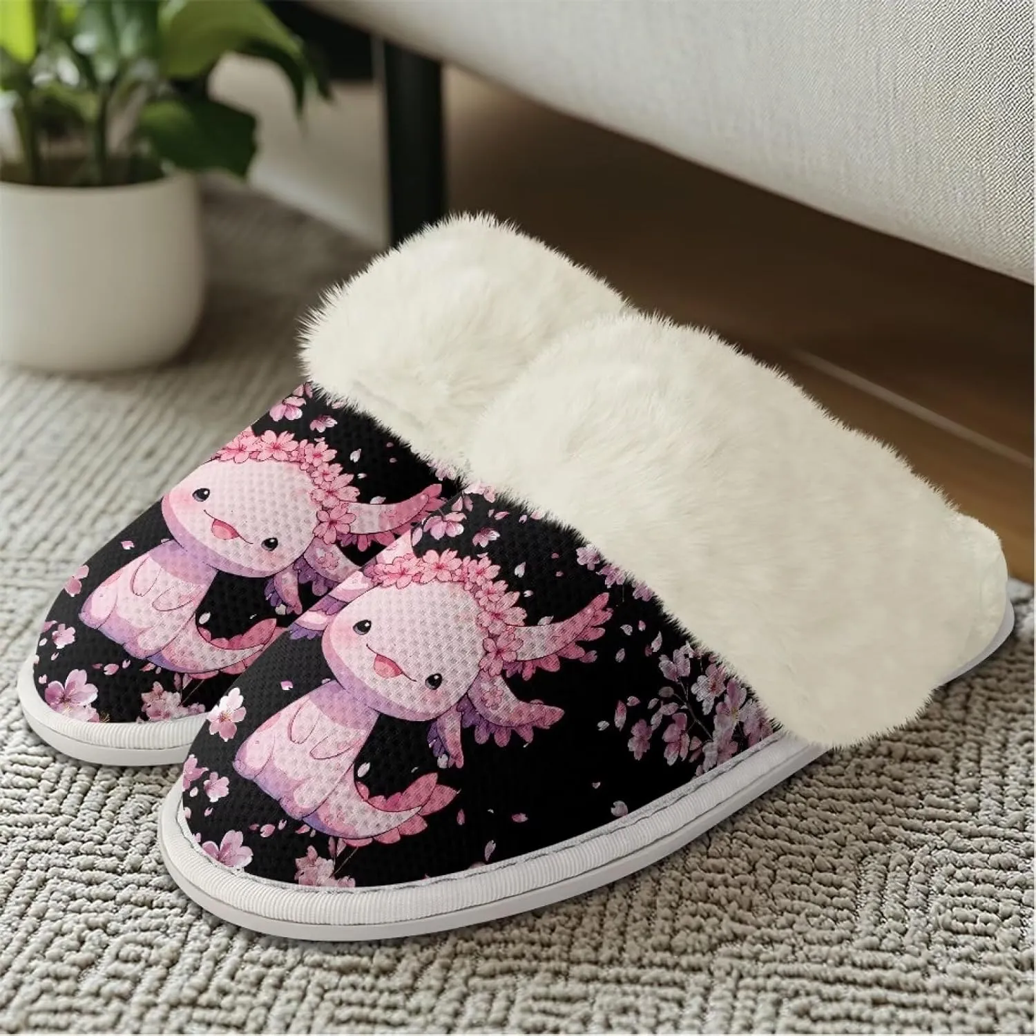 Women's Fuzzy Memory Foam Slippers Fully Fur Lined bedroom House Slippers Closed Toe Plush Warm Slip-on Indoor Shoes
