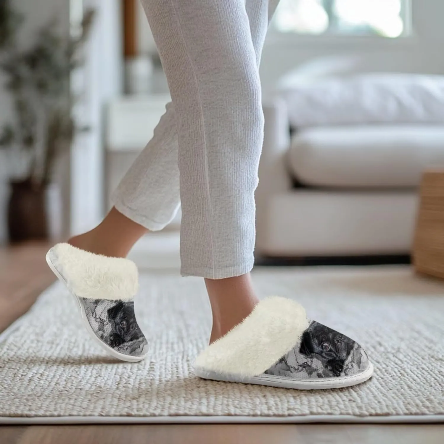 Women's Fuzzy Memory Foam Slippers Fully Fur Lined bedroom House Slippers Closed Toe Plush Warm Slip-on Indoor Shoes