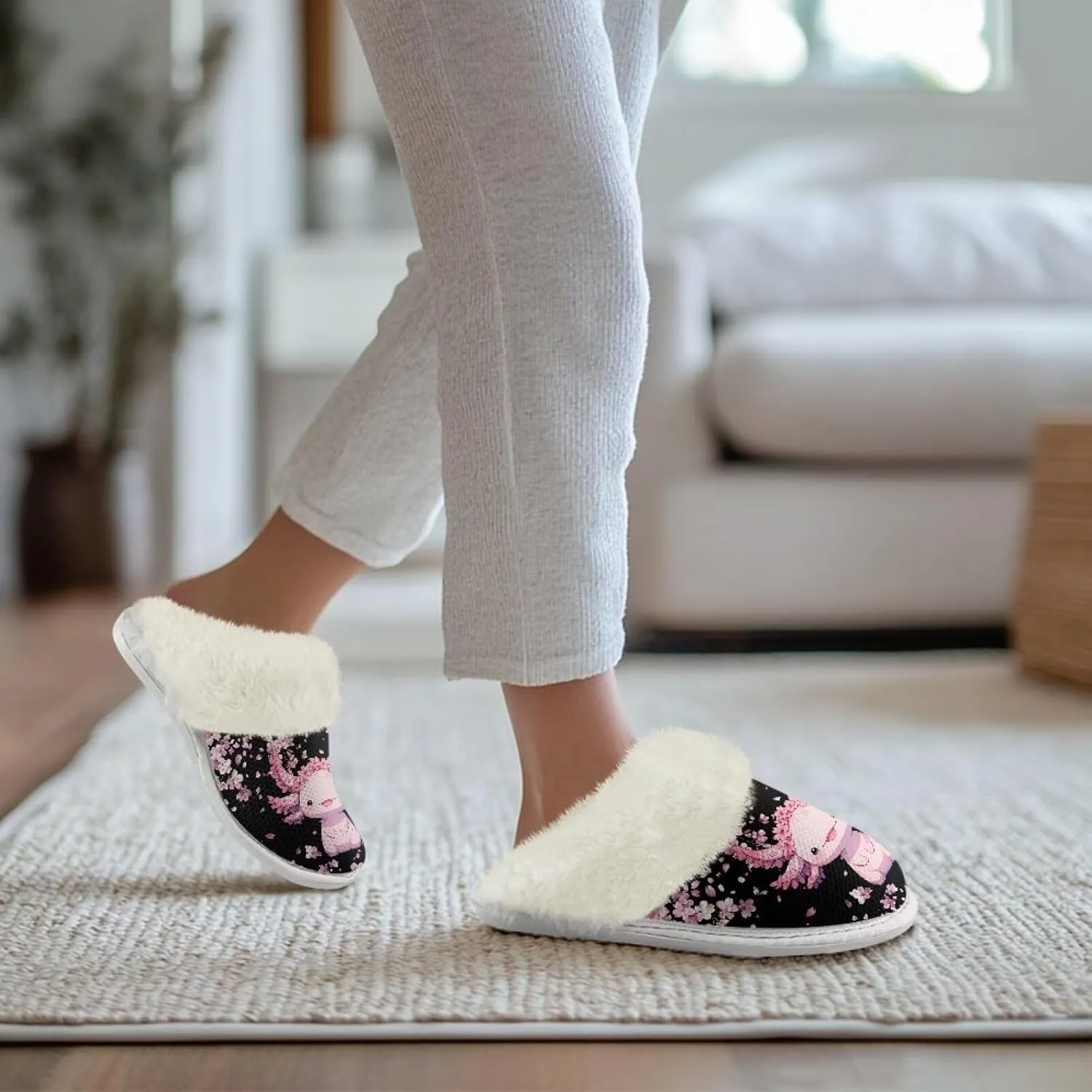 Women's Fuzzy Memory Foam Slippers Fully Fur Lined bedroom House Slippers Closed Toe Plush Warm Slip-on Indoor Shoes