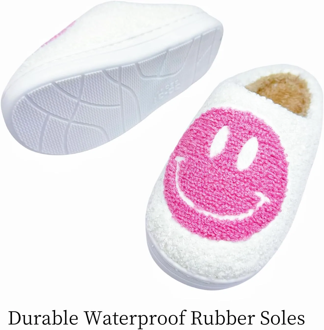 Women's Fuzzy Slipper Men's Smile Face Slippers Girls Indoor Bedroom Slipper Boys Fluffy Winter House Shoes Non-slip Home Shoes