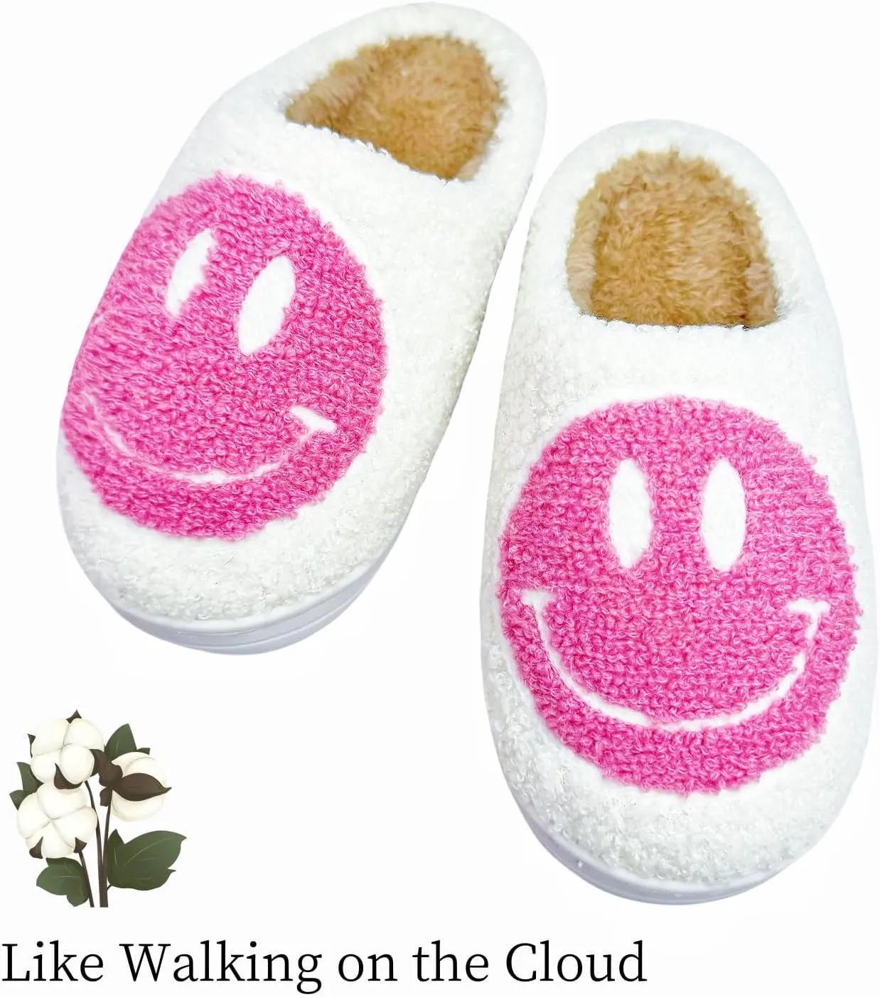 Women's Fuzzy Slipper Men's Smile Face Slippers Girls Indoor Bedroom Slipper Boys Fluffy Winter House Shoes Non-slip Home Shoes