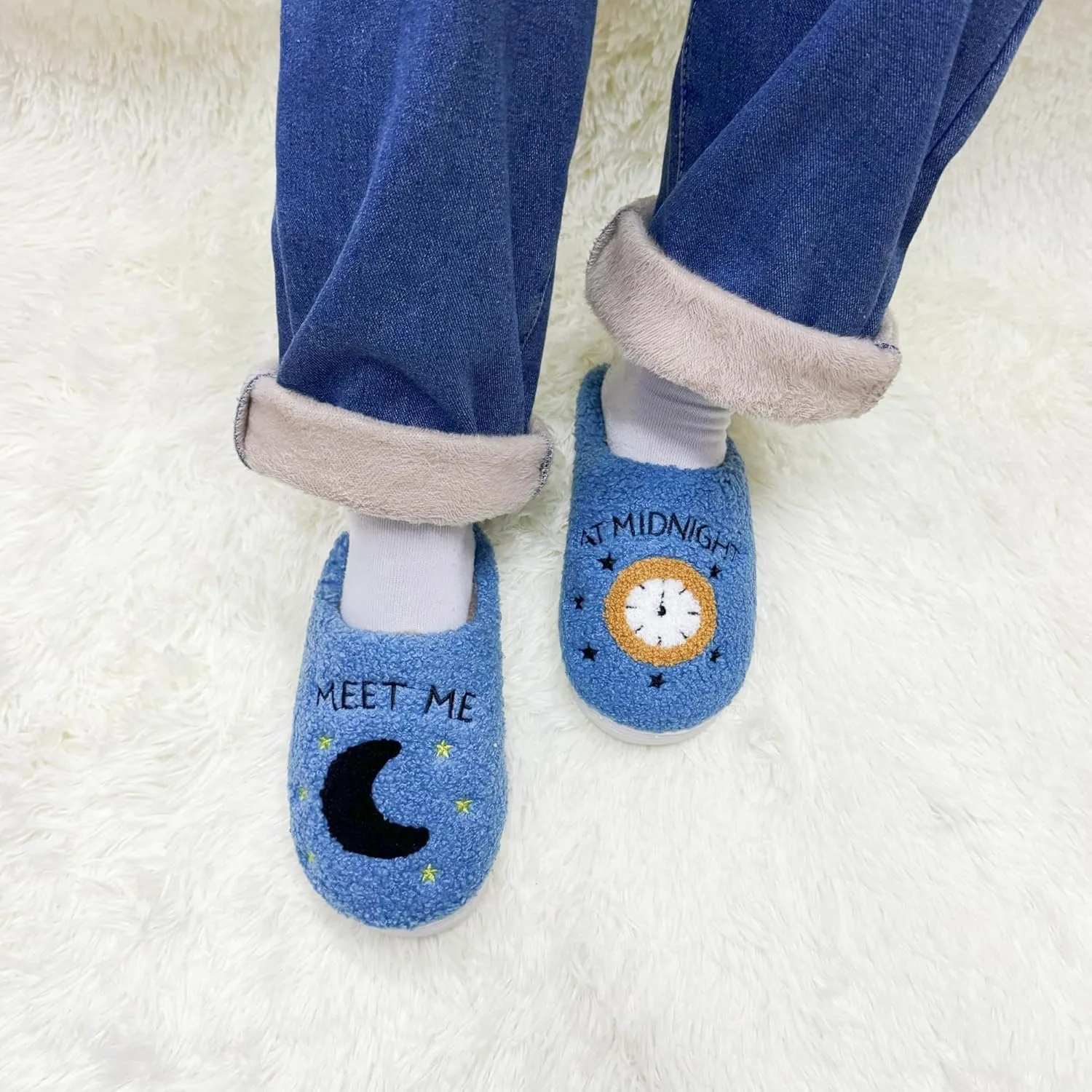 Women's Fuzzy Slipper Men's Smile Face Slippers Girls Indoor Bedroom Slipper Boys Fluffy Winter House Shoes Non-slip Home Shoes