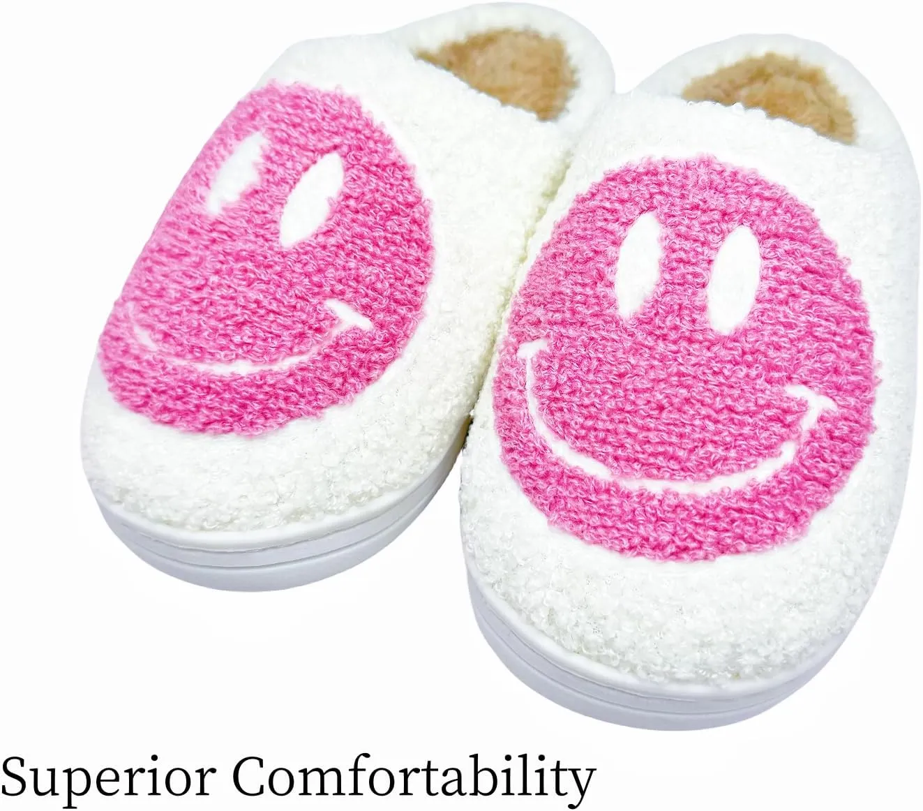 Women's Fuzzy Slipper Men's Smile Face Slippers Girls Indoor Bedroom Slipper Boys Fluffy Winter House Shoes Non-slip Home Shoes