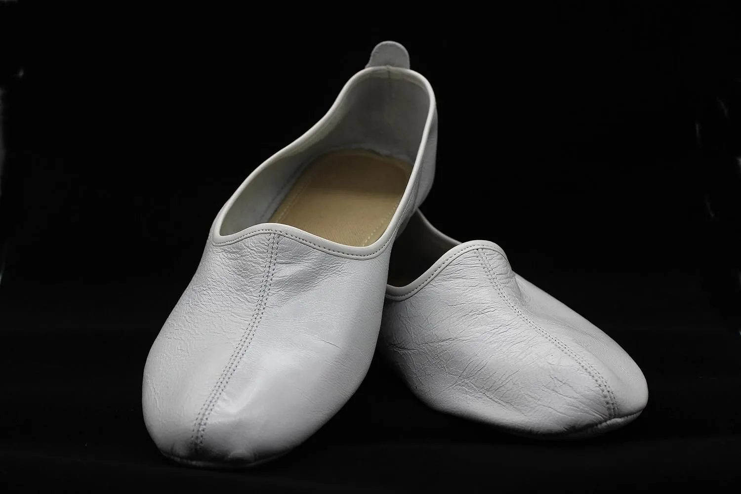 Women's Indoor Leather Slippers Pure White Traditional Babouche House Shoes Moccasin Tawaf Grounding Shoes