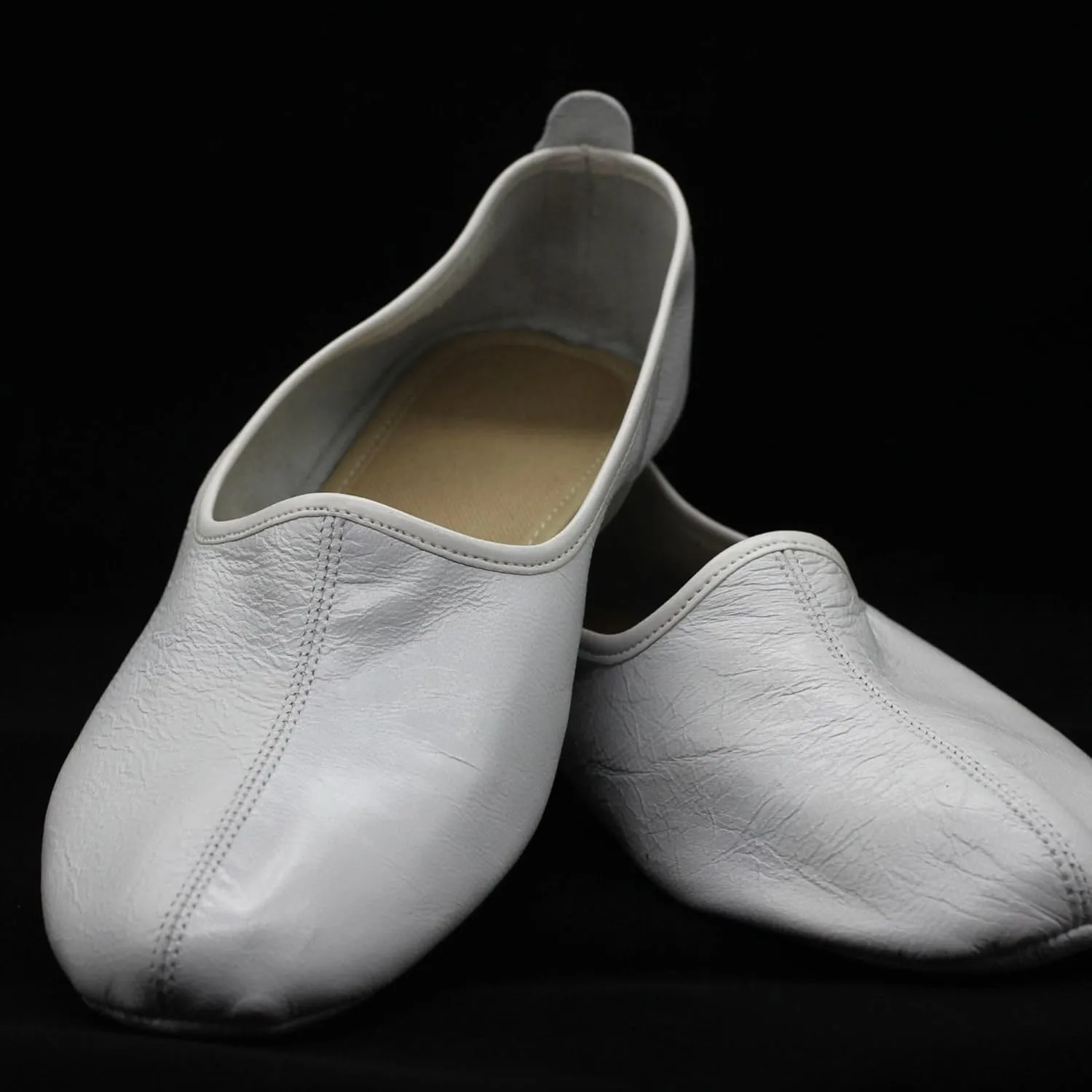 Women's Indoor Leather Slippers Pure White Traditional Babouche House Shoes Moccasin Tawaf Grounding Shoes