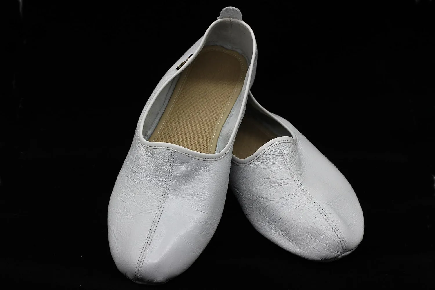 Women's Indoor Leather Slippers Pure White Traditional Babouche House Shoes Moccasin Tawaf Grounding Shoes