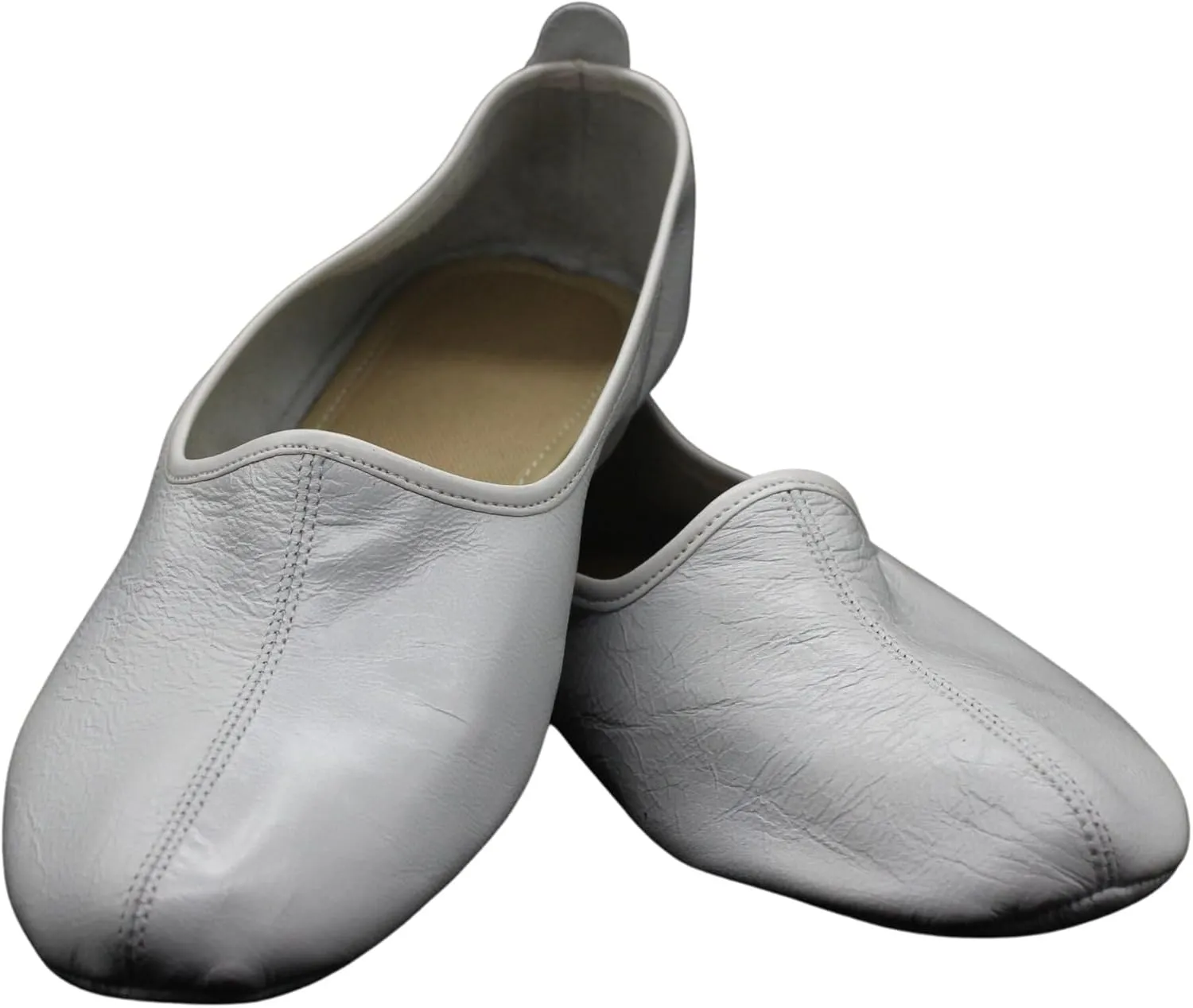 Women's Indoor Leather Slippers Pure White Traditional Babouche House Shoes Moccasin Tawaf Grounding Shoes
