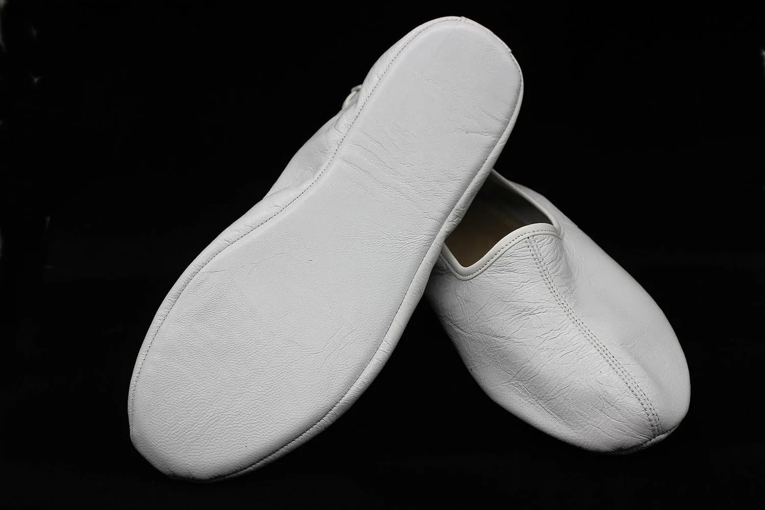 Women's Indoor Leather Slippers Pure White Traditional Babouche House Shoes Moccasin Tawaf Grounding Shoes