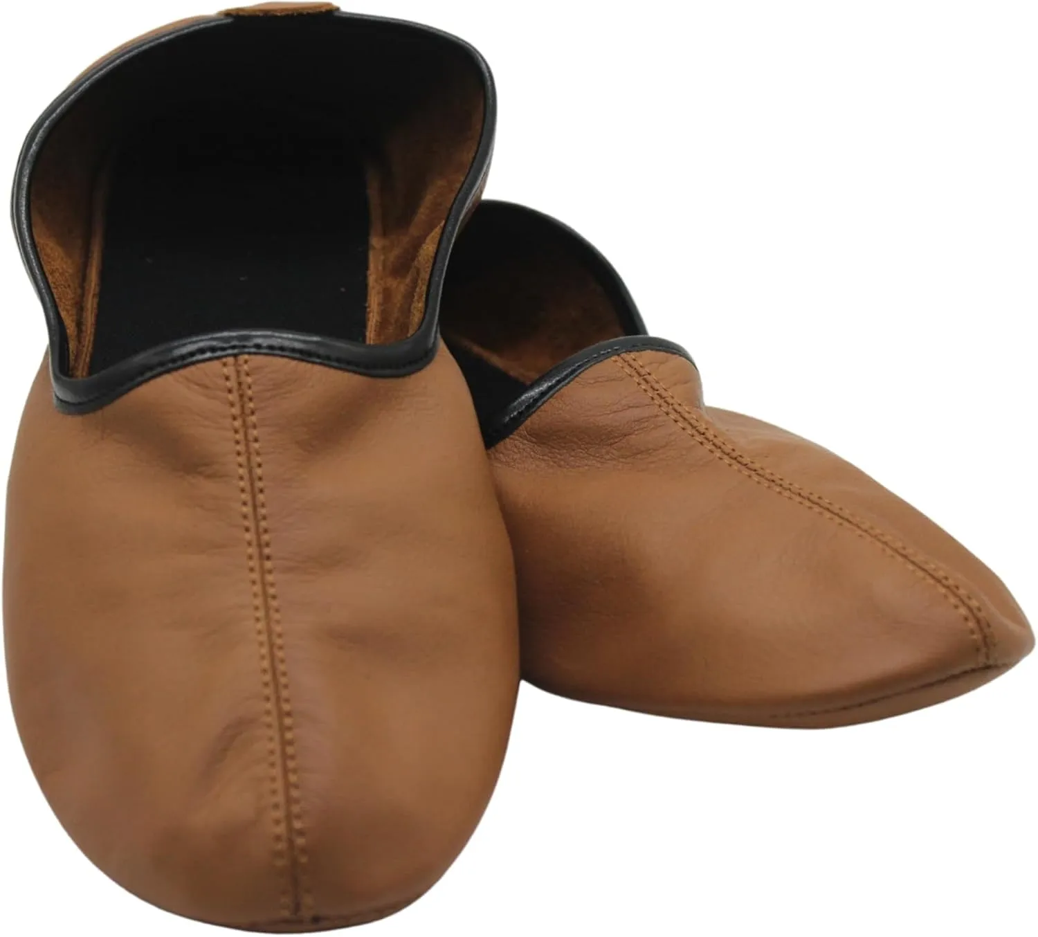 Women's Indoor Leather Slippers Tan Color Traditional Babouche House Shoes Barefoot Moccasin