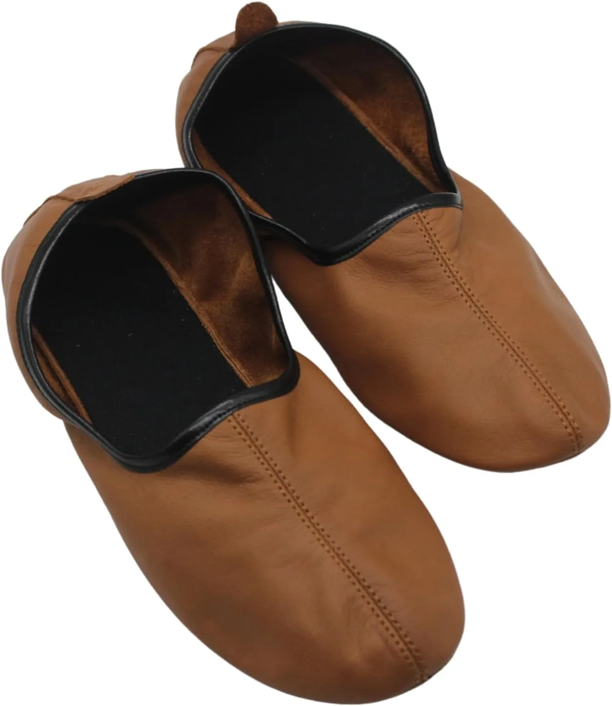 Women's Indoor Leather Slippers Tan Color Traditional Babouche House Shoes Barefoot Moccasin