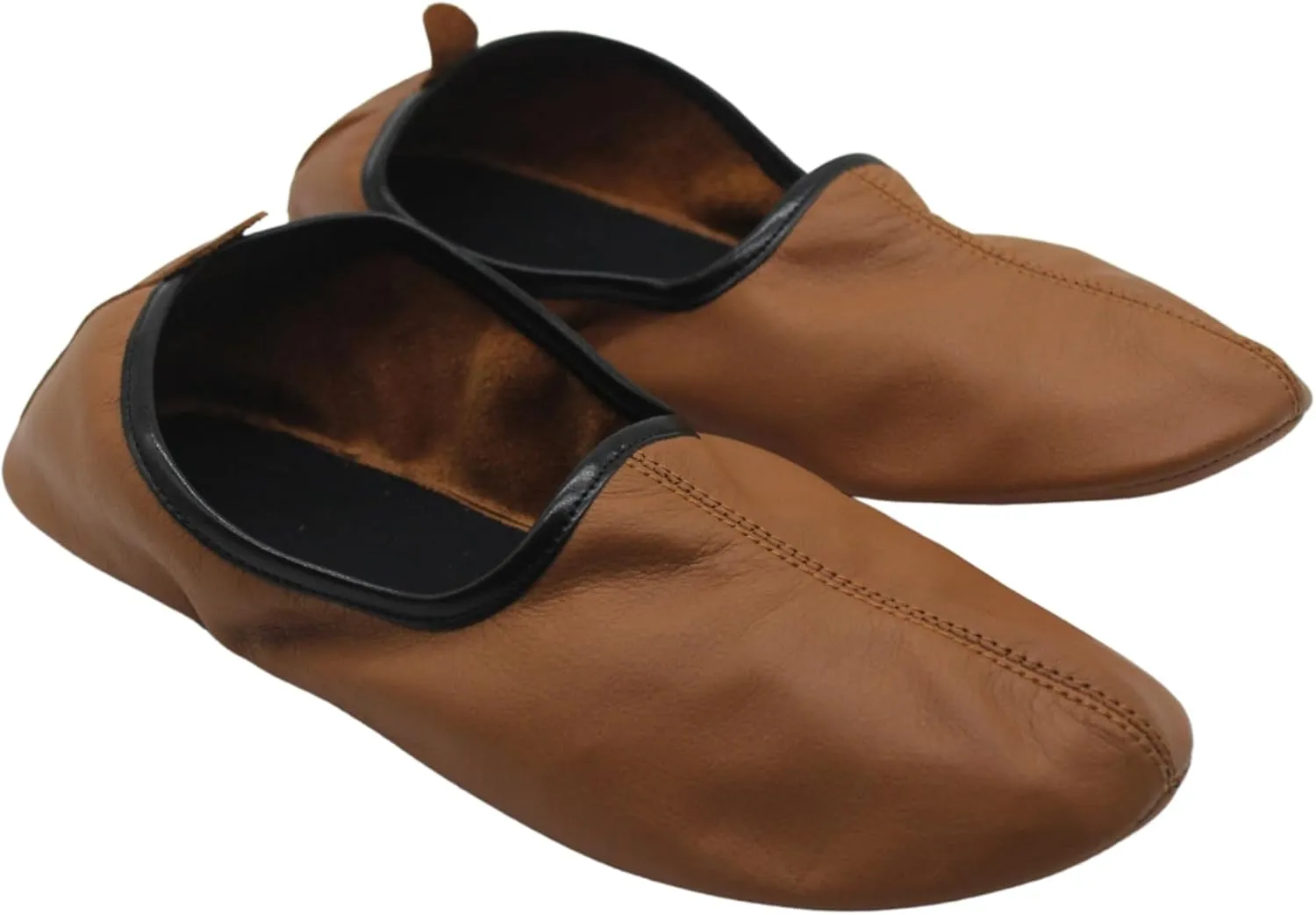 Women's Indoor Leather Slippers Tan Color Traditional Babouche House Shoes Barefoot Moccasin