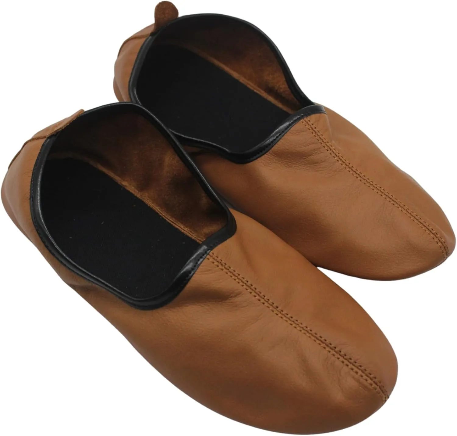 Women's Indoor Leather Slippers Tan Color Traditional Babouche House Shoes Barefoot Moccasin