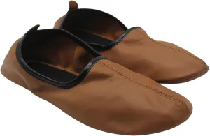 Women's Indoor Leather Slippers Tan Color Traditional Babouche House Shoes Barefoot Moccasin